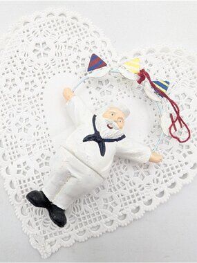 Ornament Sailor Santa Claus with Nautical flags coastal Christmas tree hang 4"